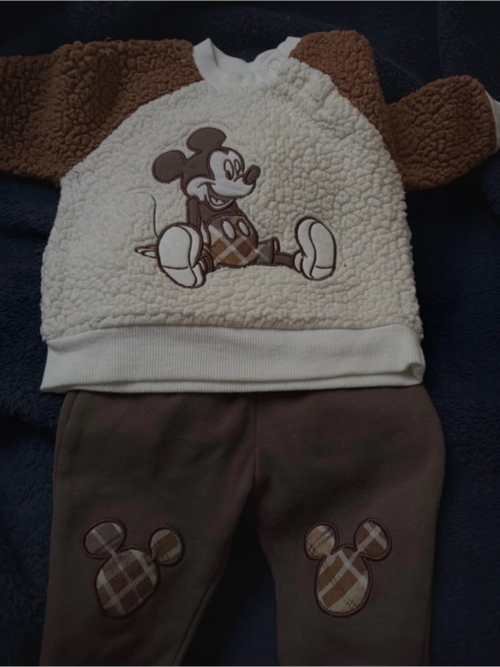Mickey Embroidered Sherpa Baby Set in Cream & Brown